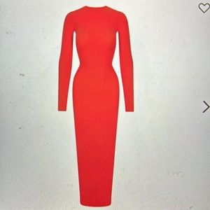 SKIMS fits everybody crew neck long sleeve dress / small / color: poppy / new